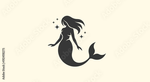 Mermaid silhouette with stars graphic