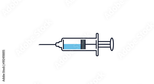 Simple line illustration of a syringe with liquid medicine.
