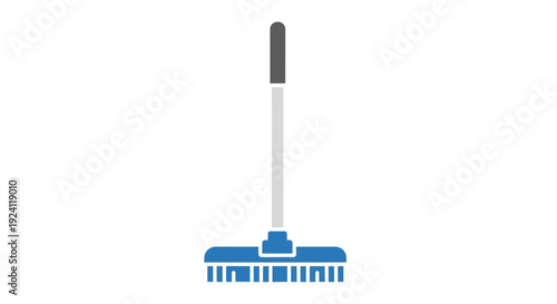 Blue Broom with Long Handle and Bristles.