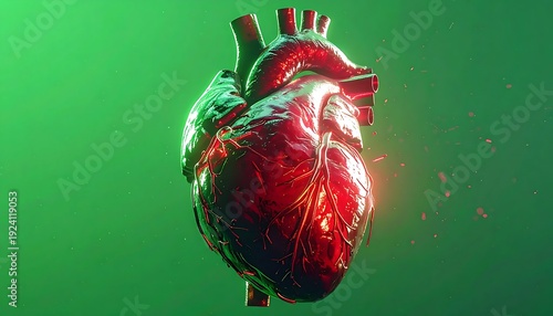 Anatomical Heart Illustration - Detailed Organ Rendering on Green Background.