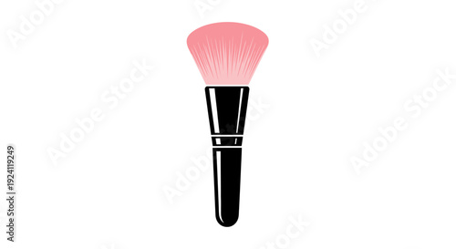 A black makeup brush with pink bristles on a white background.