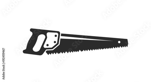 Black and white illustration of a handsaw with a wooden handle.