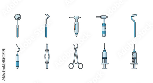 Dental instruments set for various procedures and treatments.