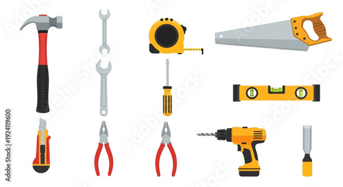 Collection of various carpentry and construction tools.