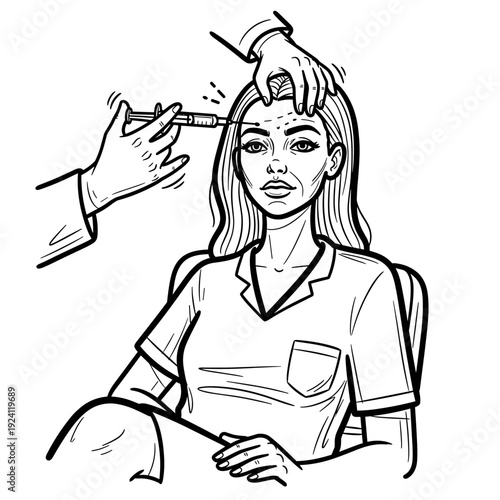 Woman receiving facial injection treatment in clinic setting  