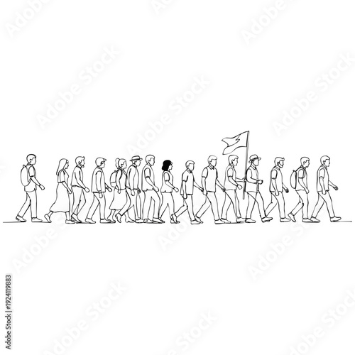 Diverse group of people walking together in unity and purpose