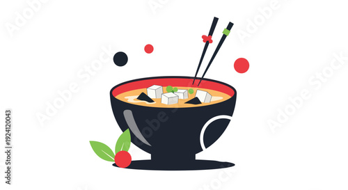 Miso soup bowl with chopsticks illustration