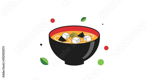 Miso soup bowl with tofu and vegetables