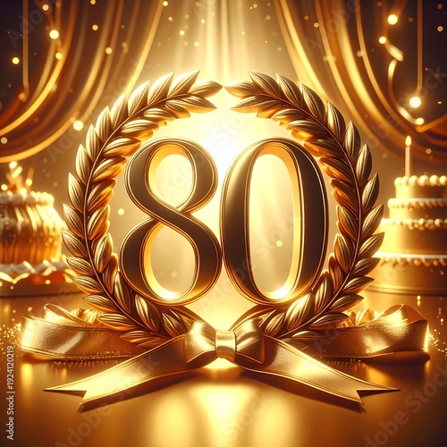 Golden 80th Anniversary Celebration - A Luxurious and Festive Design.