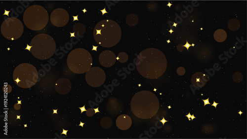Golden sparkling stars and bokeh lights abstract festive overlay design element isolated on transparent background
