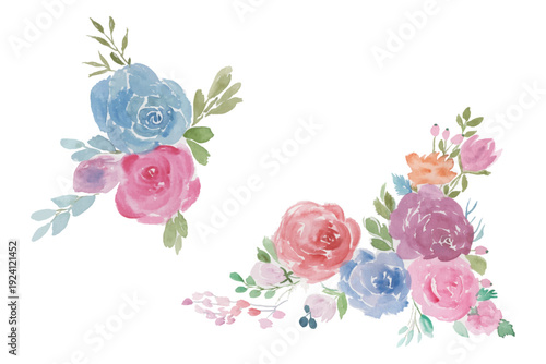 Assortment of watercolor flowers, leaves illustration set - green leaf branches collection for wedding, greetings, stationary, wallpapers, fashion, background. olive, green leaves, Eucalyptus etc.