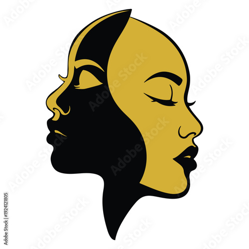 Two Facing Female Silhouettes Illustrating Duality Identity and Psychology