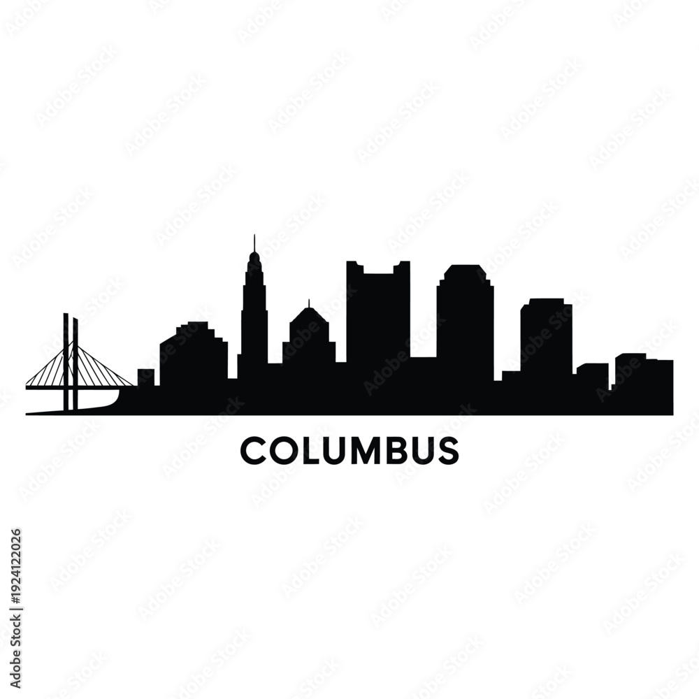 Fototapeta premium A black silhouette skyline illustration of columbus ohio with bridge