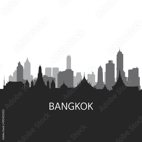 Bangkok skyline silhouette against a white background with city name