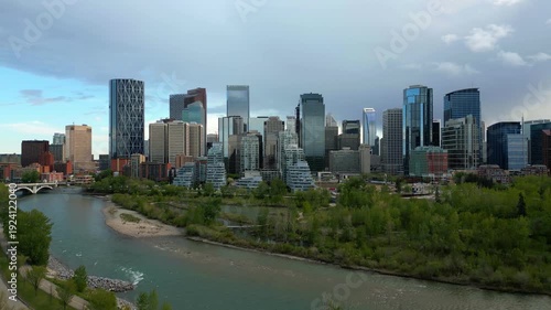 Wallpaper Mural Calgary drone aerial view of skyline with modern skyscrapers lining the Bow River in Alberta, Canada Torontodigital.ca
