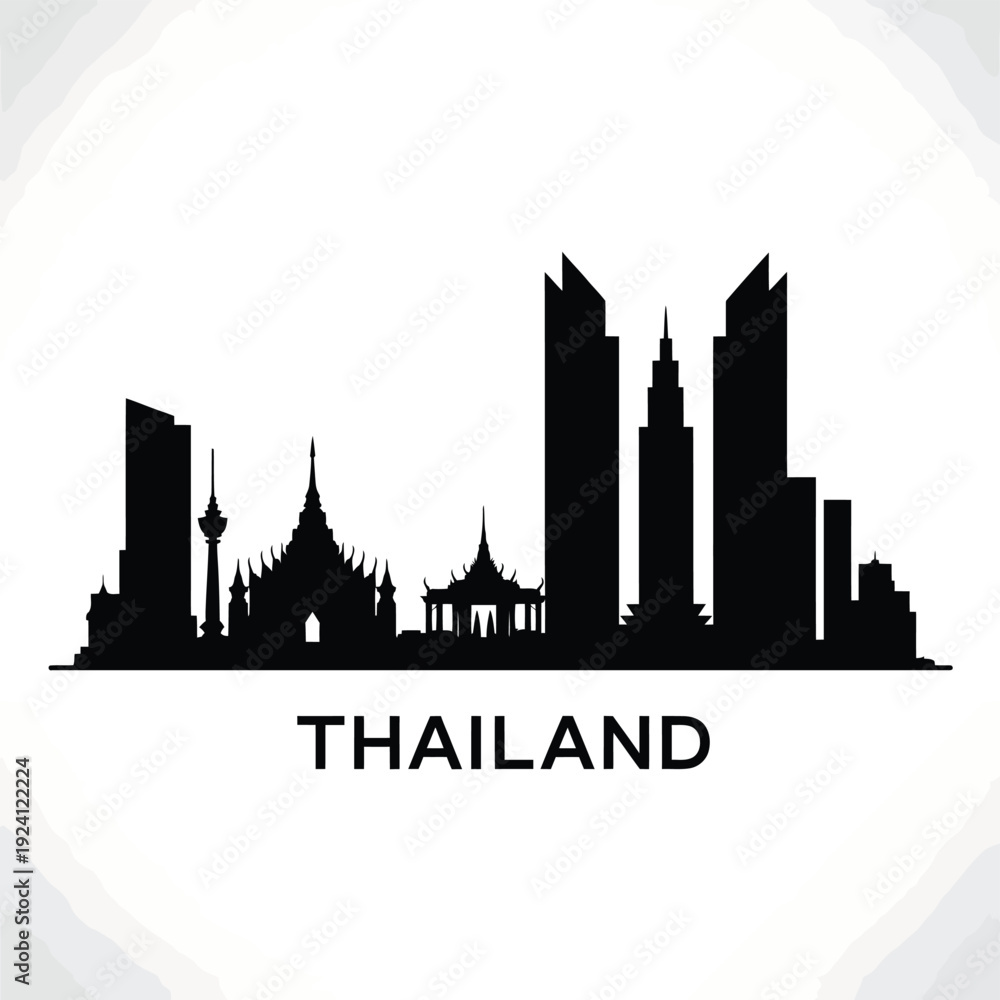 Obraz premium Black silhouette of a city skyline with the word thailand displayed