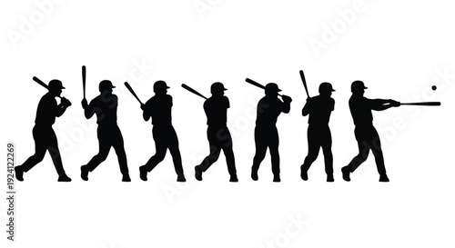 A baseball player in motion, swinging a bat in a series of silhouetted poses