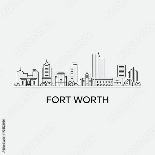 Linear skyline illustration of fort worth texas with city name text