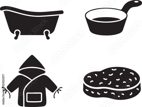 Black of bathtub ladle robe and sponge bathtub ladle robe sponge black and white