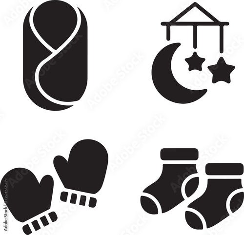 Baby swaddled baby mobile mittens socks moon and stars