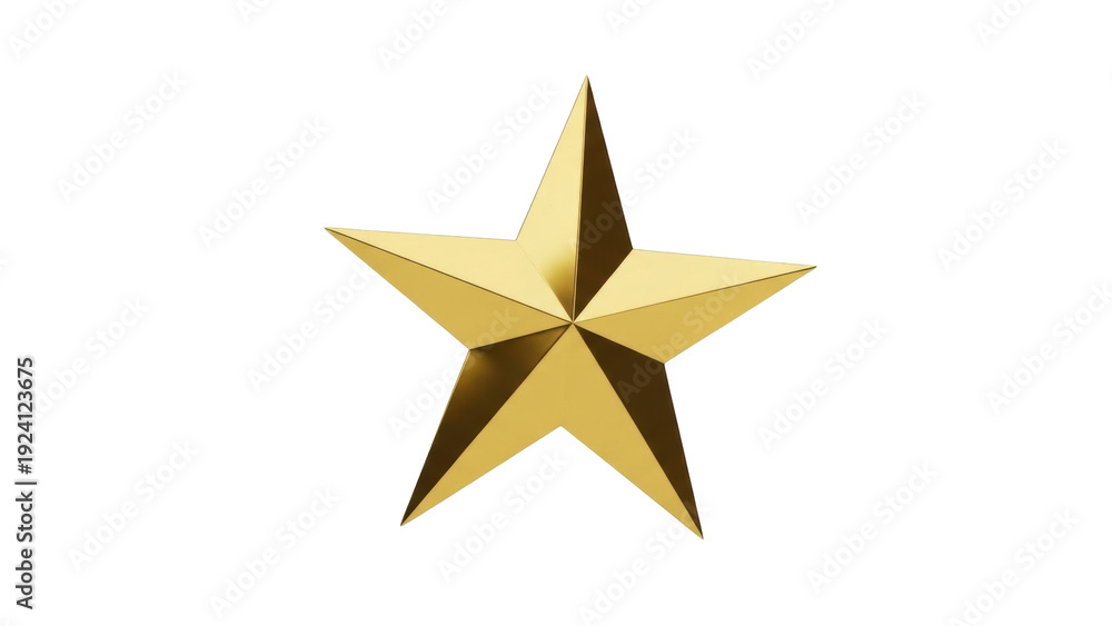 Fototapeta premium Isolated golden star shape glistening with light reflecting off metallic surface, glitz
