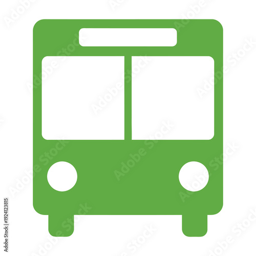 Simple green bus icon representing public transportation eco friendly travel and urban mobility isolated on a white background with a flat design style