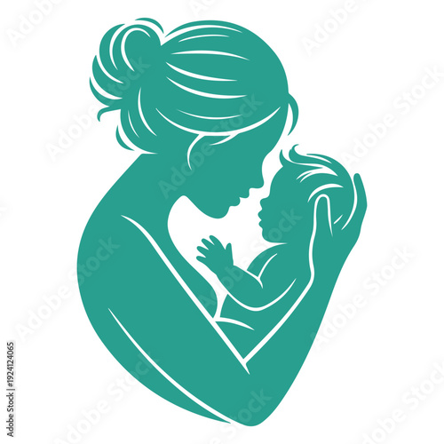 Mother Holding Newborn Baby Silhouette Illustration for Motherhood and Childcare