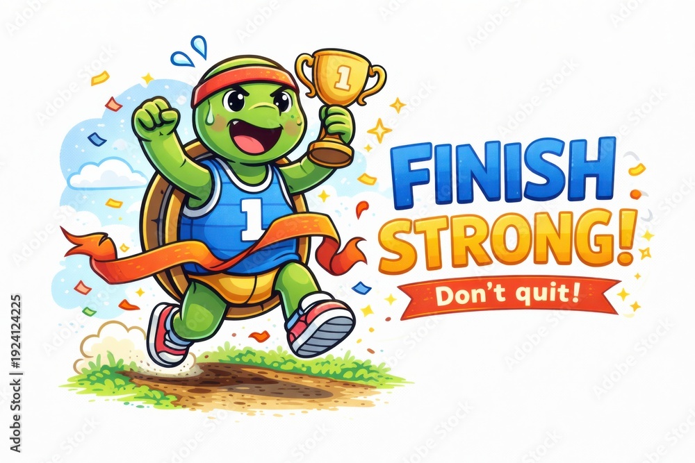 Fototapeta premium Finish Strong Motivational Turtle Mascot Illustration