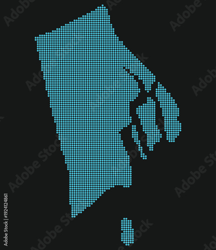 Rhode Island Light Blue Point Grid Map on Black