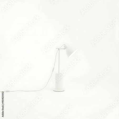 Minimalist modern white desk lamp with adjustable arm and cone shade, clean studio shot on white background.