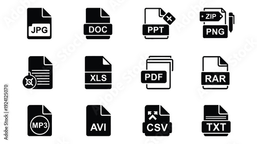 A collection of file type icons on a clean white background