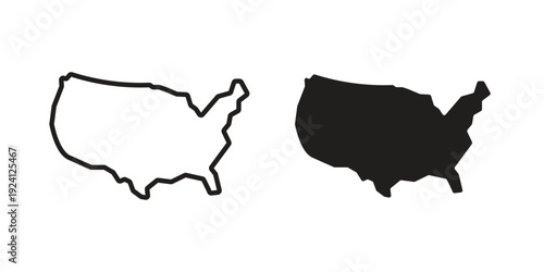 America map icon vector pack. Thin linear and black flat style.