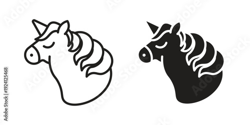 Alicorn icon vector pack. Thin linear and black flat style.