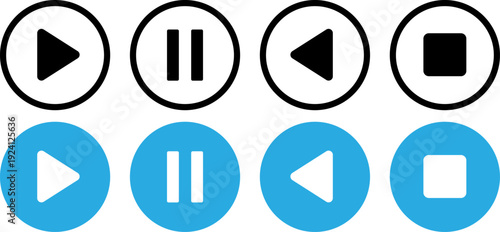 Modern media control button icons set in black and blue