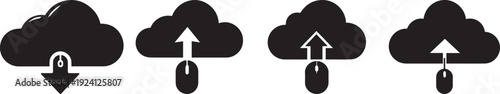 Weather icons set with cloud and rain symbols vector silhouette