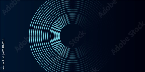 Blue abstract background with glowing circles. Swirl circular lines pattern. Geometric spiral. Twirl element. Modern graphic design. Futuristic technology concept.