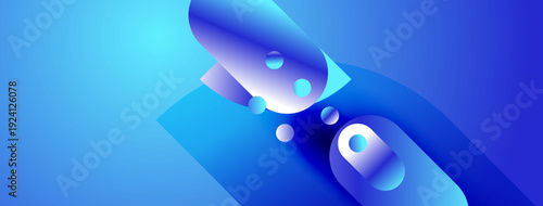 Abstract blue shapes overlap, creating dynamic composition. Gradient hues suggest depth, light interplay. Modern design element.