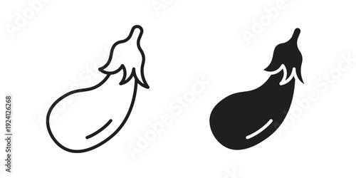 Aubergine icon vector pack. Thin linear and black flat style.