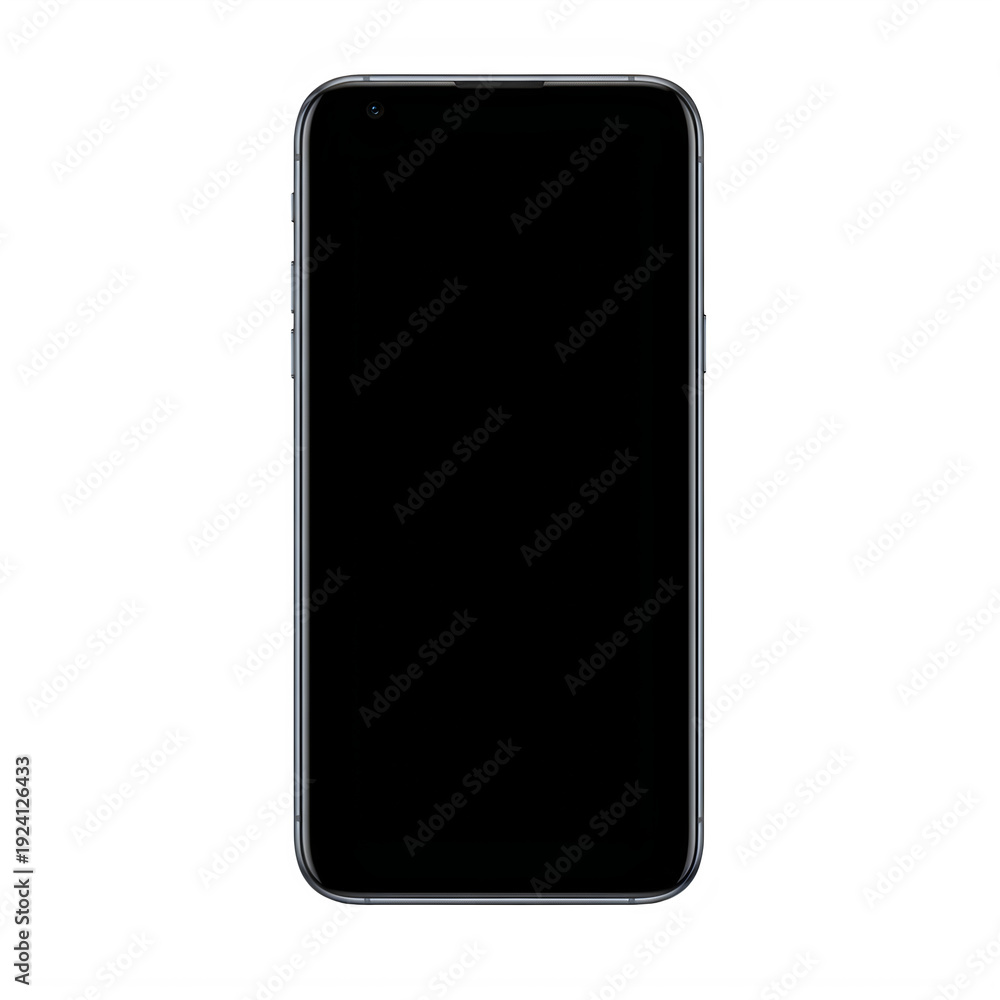 Naklejka premium Modern smartphone with black screen and sleek design isolated on transparent background
