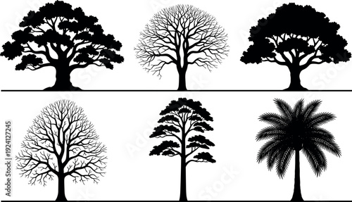 Set of black mushroom silhouettes, fungus icon collection, forest toadstool shapes, organic nature elements, autumn botanical vector, isolated fungal graphics, garden.