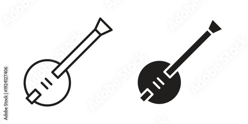 Banjo icon vector pack. Thin linear and black flat style.