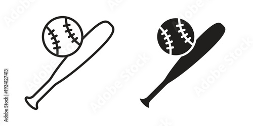 Baseball icon vector pack. Thin linear and black flat style.