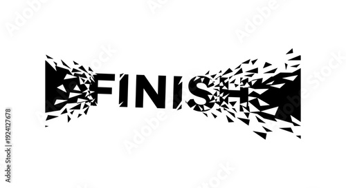 Dynamic finish line concept with fragmented typography on white