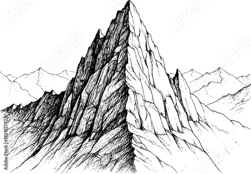 Dramatic Black and White of Jagged Mountain Peaks and Distant Ranges