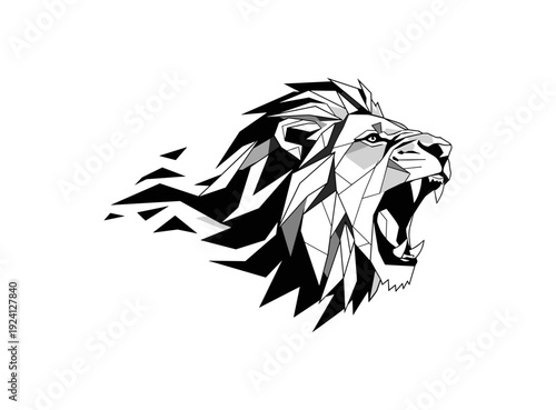 Fierce geometric lion roaring in dynamic polygonal art style