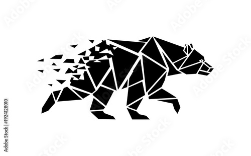 Geometric bear deconstruction: modern low poly design in motion