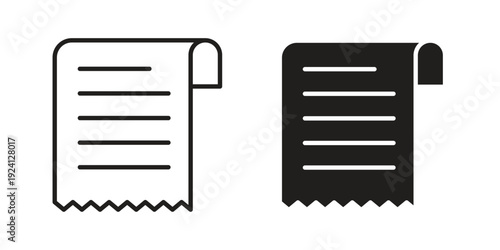 Bill icon vector pack. Thin linear and black flat style.