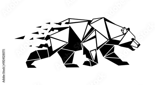 Fragmented geometric bear design in black and white silhouette style