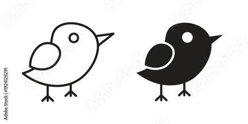 Bird icon vector pack. Thin linear and black flat style.