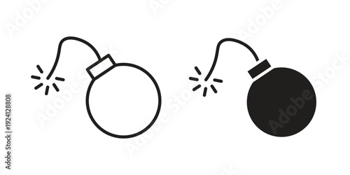 Bomb icon vector pack. Thin linear and black flat style.